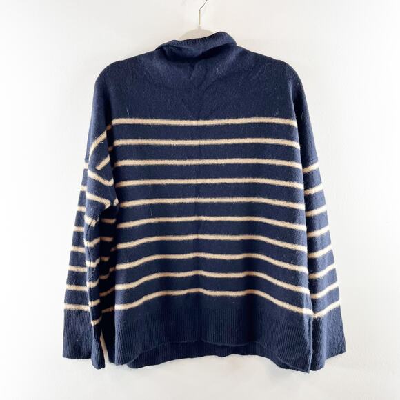 Vince Long Sleeve Striped Turtleneck Pullover Sweater Blue Tan Large - Picture 4 of 4